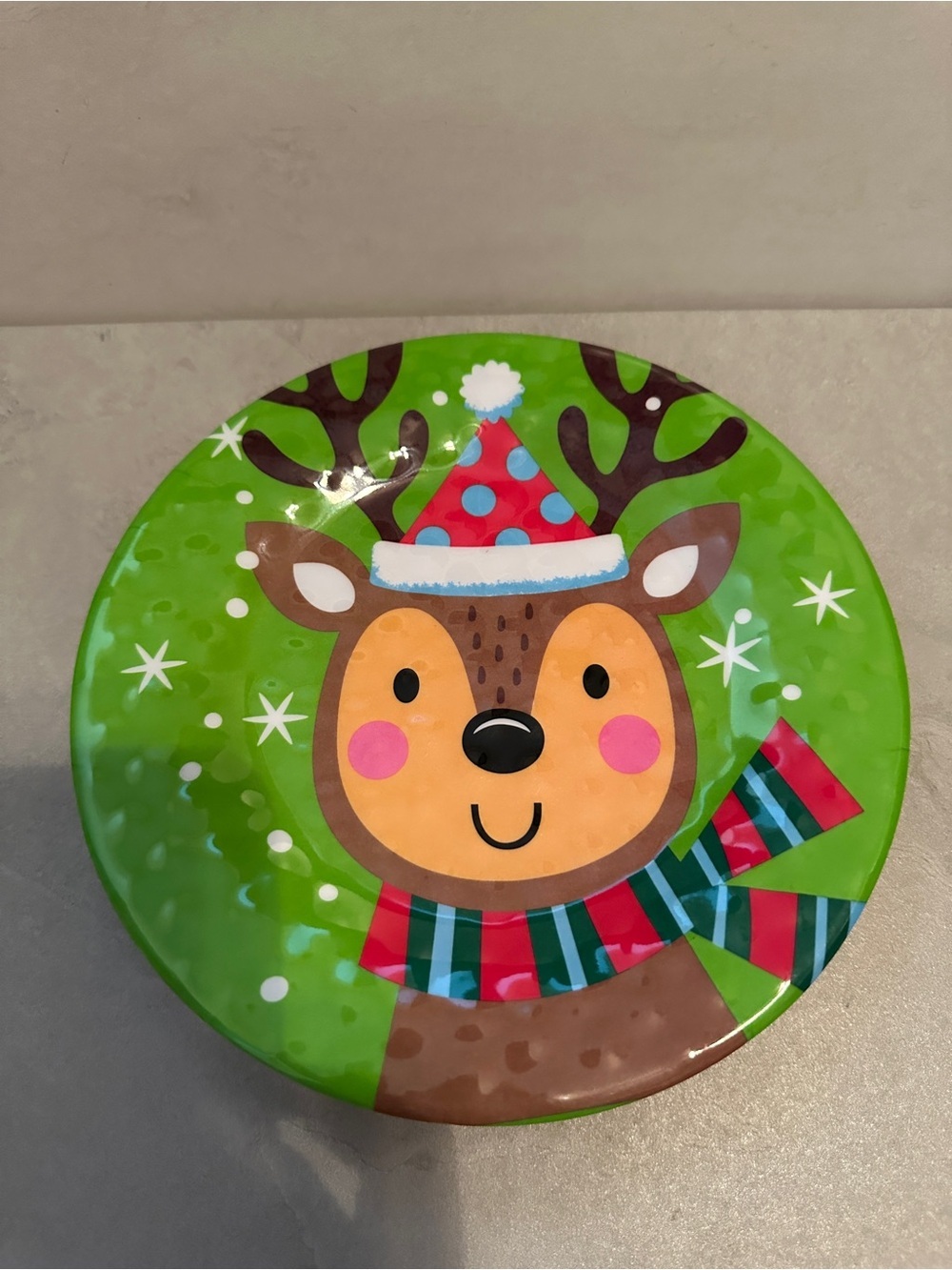 Sleigh Bell Bistro Christmas Melamine 8” Plates Set: 4 Santa Reindeer Snowman - Picture 5 of 7